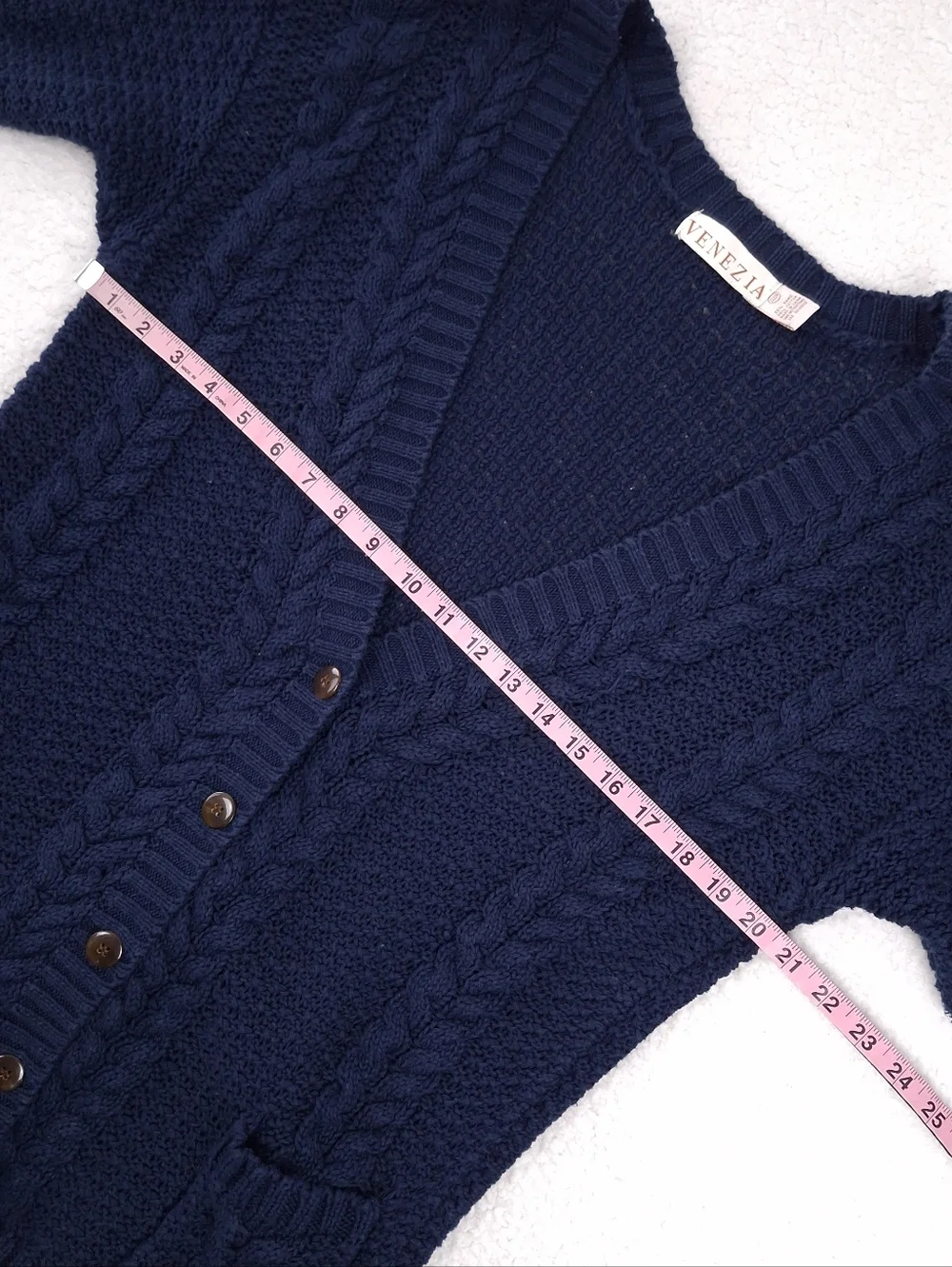 Venezia vintage chunky cable knit cardigan fisherman preppy slouchy navy blue - Picture 3 of 9